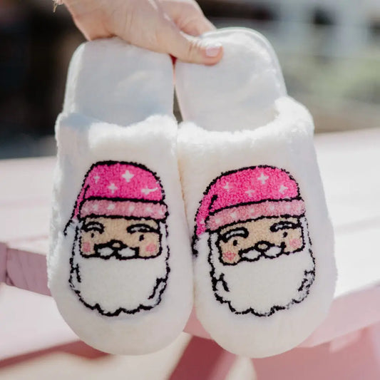 Santa Christmas Slippers - Pink/White