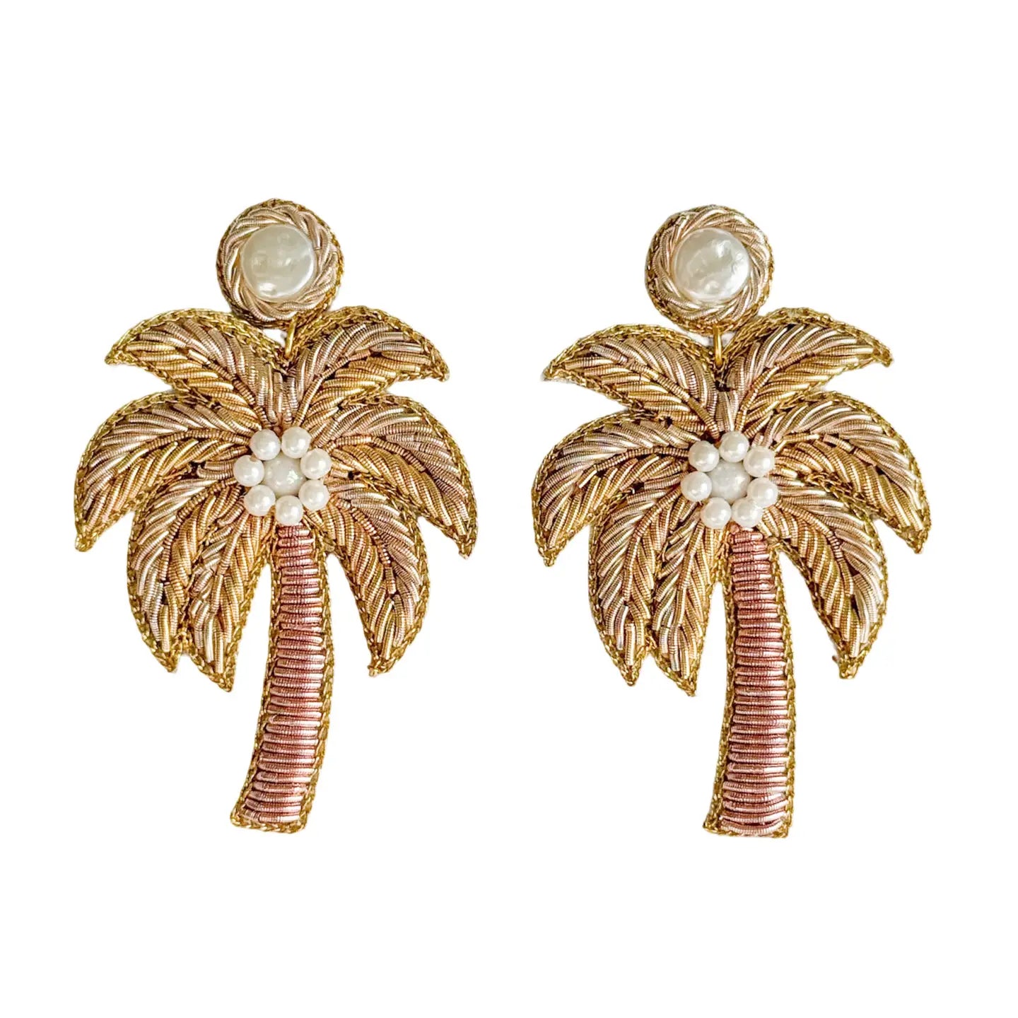 Gold Palm Tree Beaded Earrings