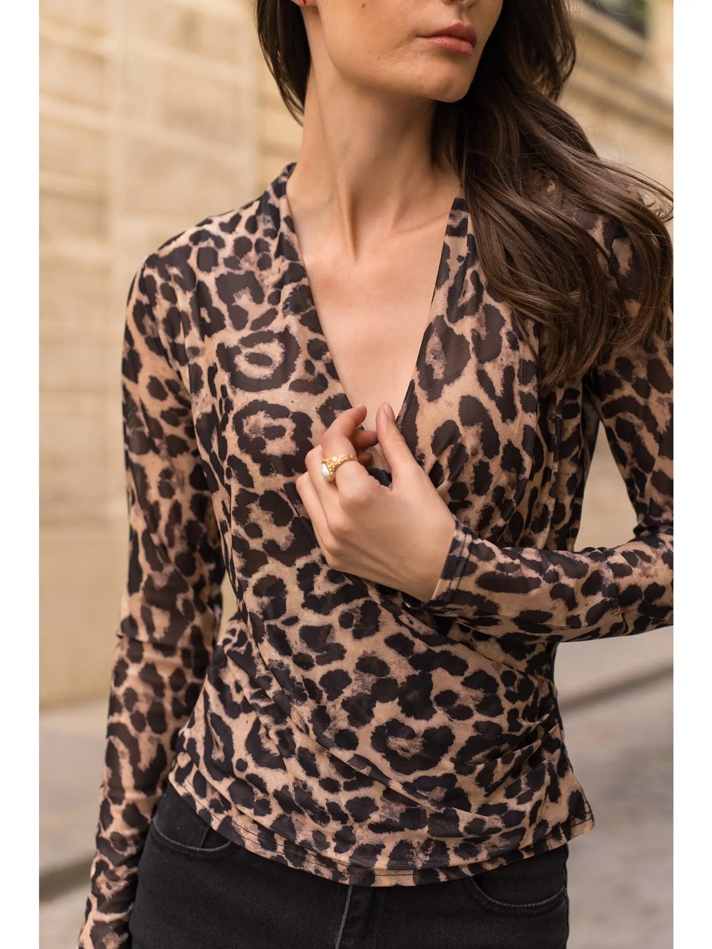Leopard Mesh Wrap Top - One-Size