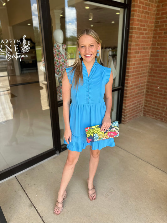 Joy Joy Mini Pleated Dress - Sky