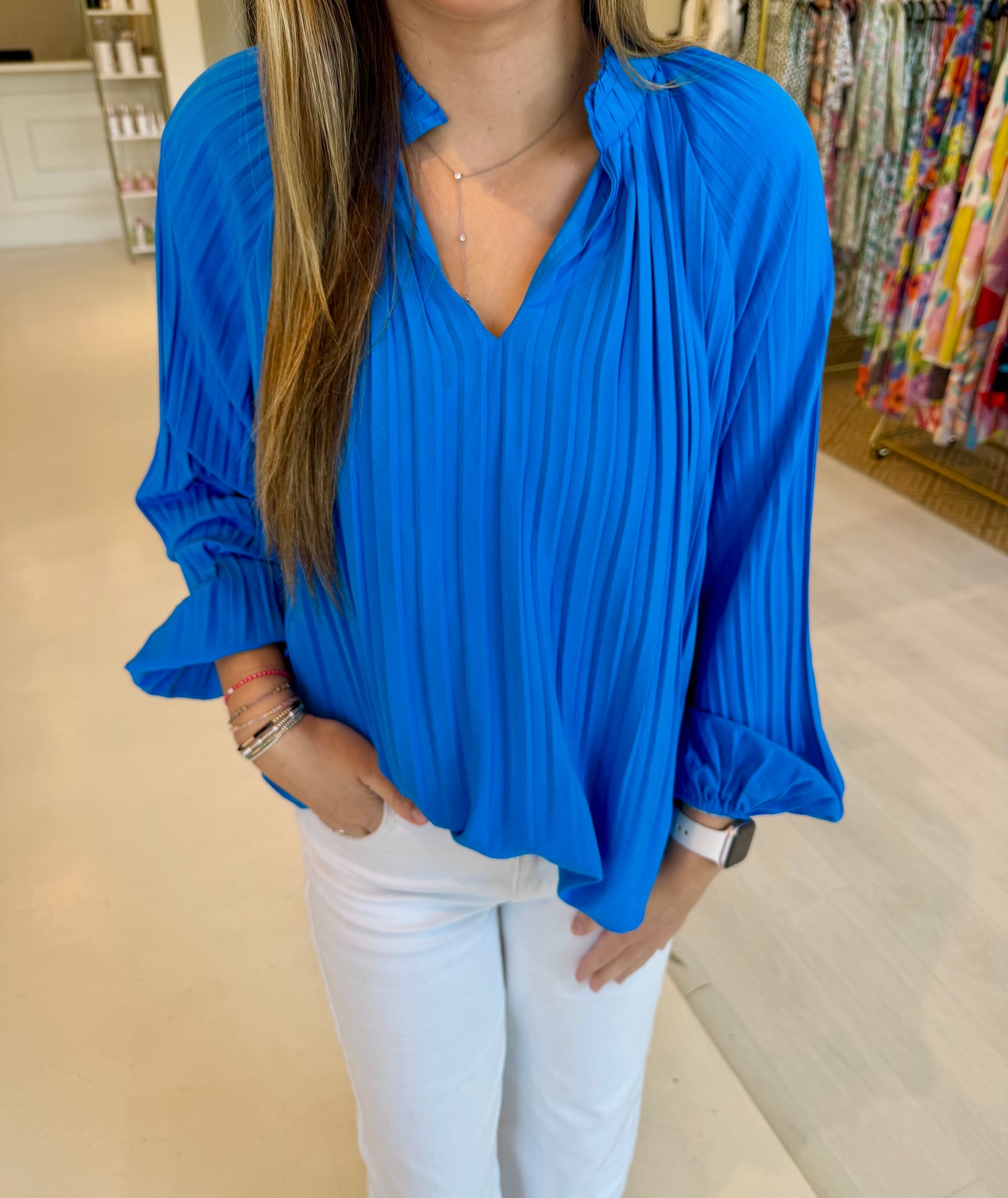 Jade Pleaty Peasant Top - Marine