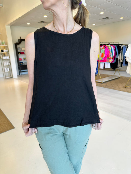 Charlie B Collection Black Linen Tank with Side Buttons