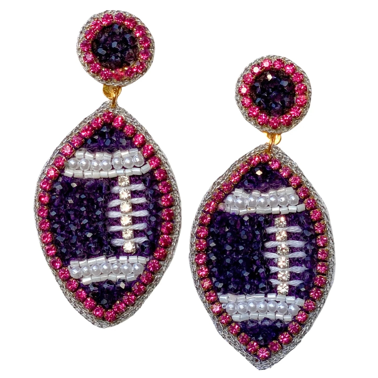 Gaby and Grace Purple Beaded GameDay Football Earrings