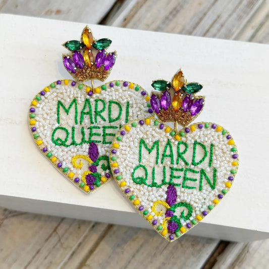 Mardi Gras Queen Heart Earring