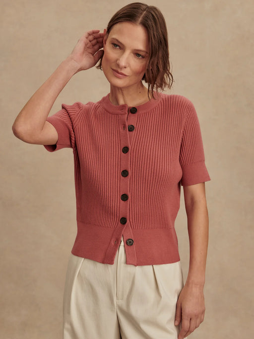 Varley Micha Short Sleeve Cardigan - Mauvewood