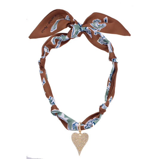 EAB Favorites Pave Heart Scarf Necklace - Brown