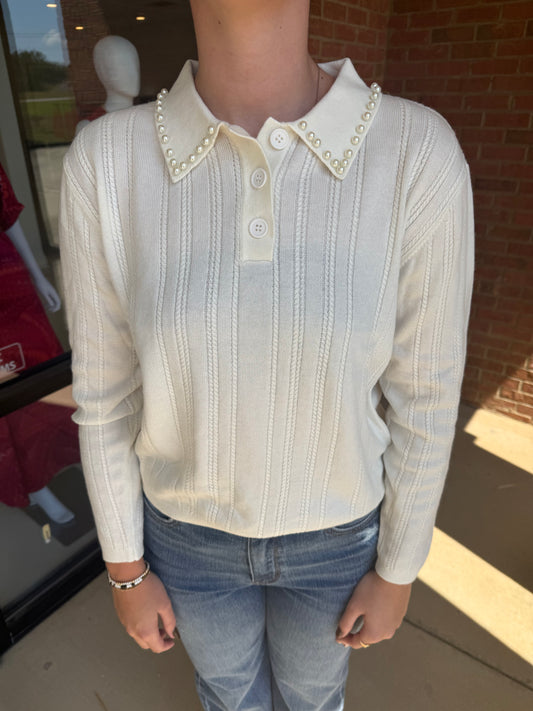 Esqualo Pearl Collar Sweater - Off White