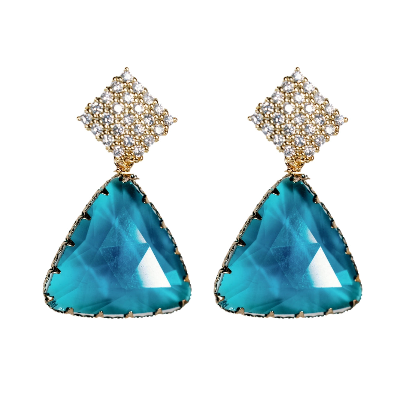 St Armands Capri Blue Pave Triangle Crystal Drop Statement Earrings