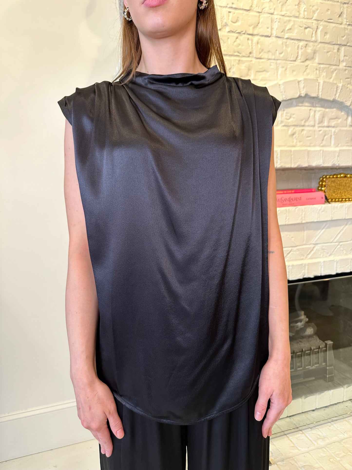 Melissa Nepton Sevan Drape Neck Top- Black