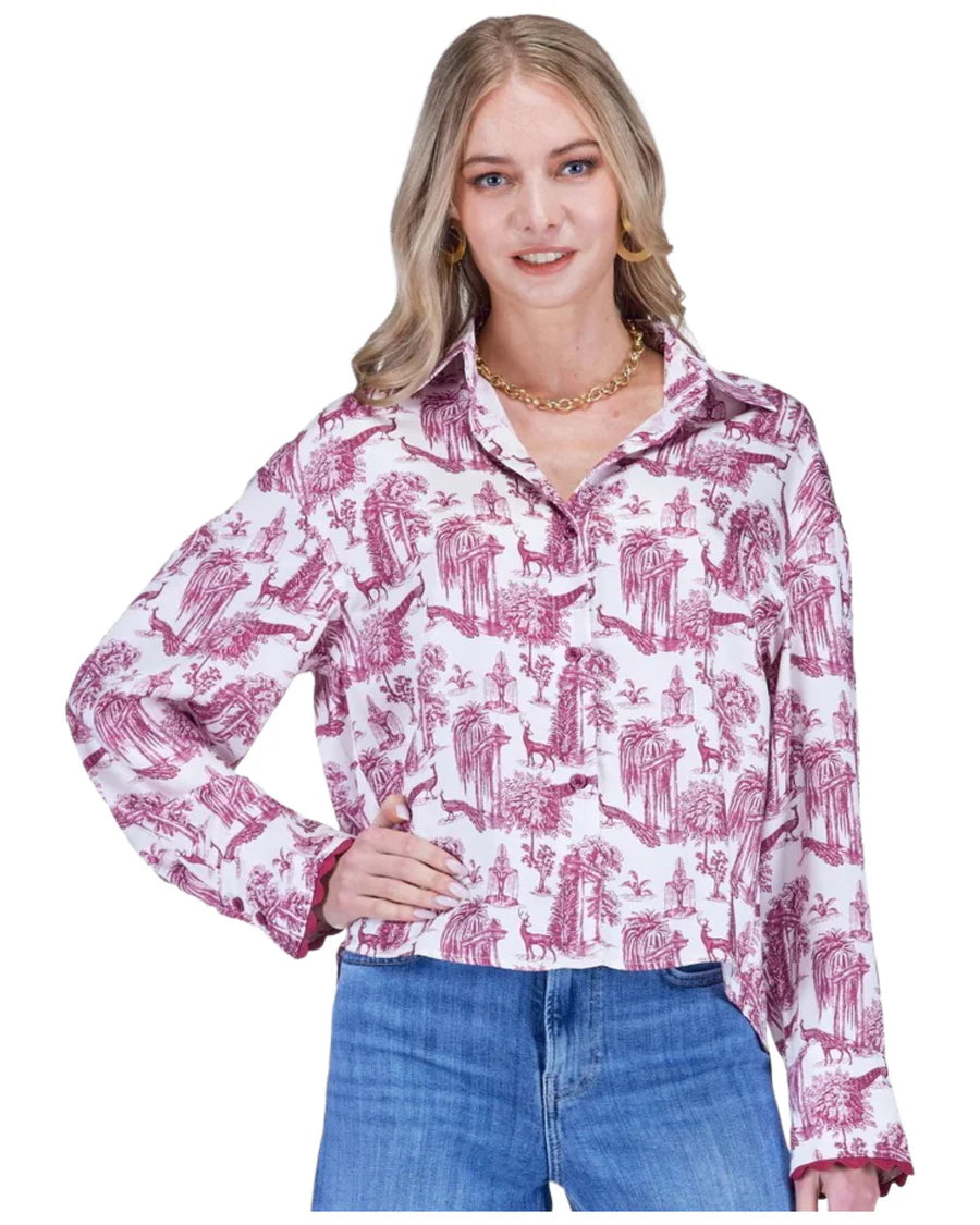 Joy Joy Crop Blouse - Maroon Parisian Garden