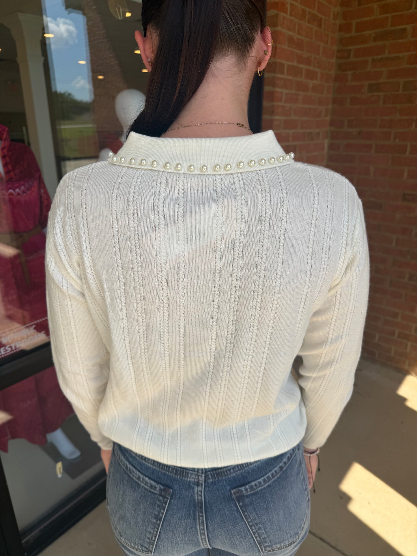 Esqualo Pearl Collar Sweater - Off White