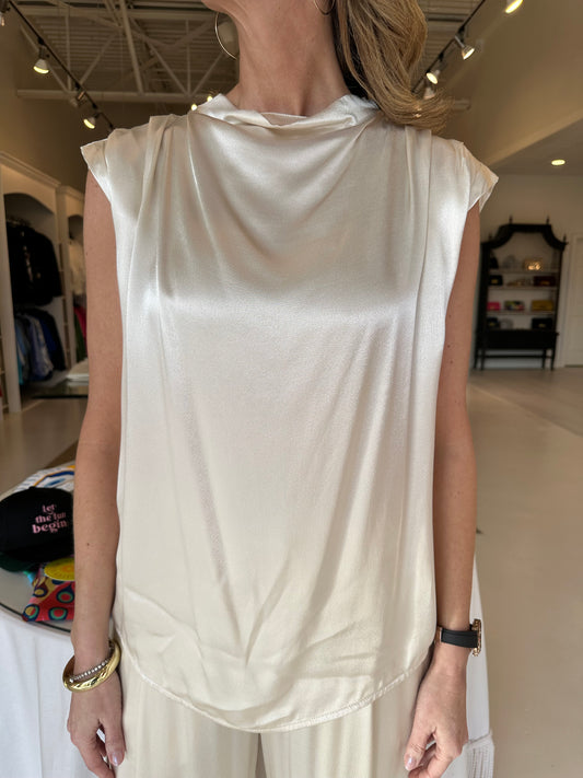 Melissa Nepton Sevan Drape Neck Top- Platinum