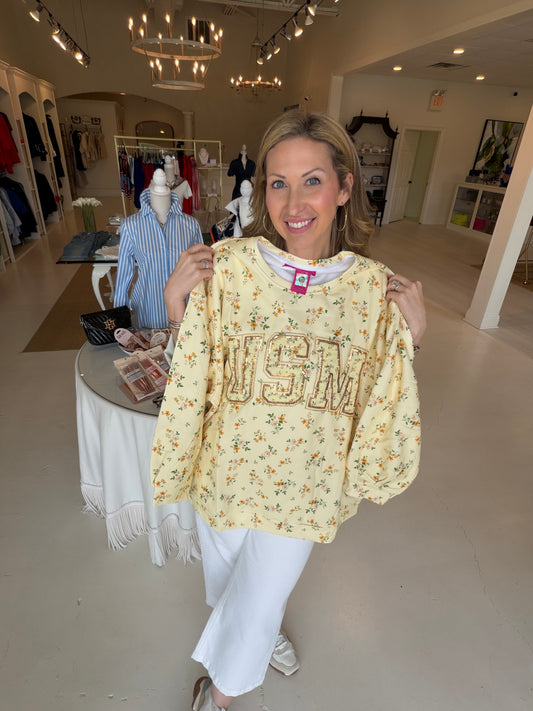 Queen of Sparkles Southern Miss Floral Initial Sweatshirt