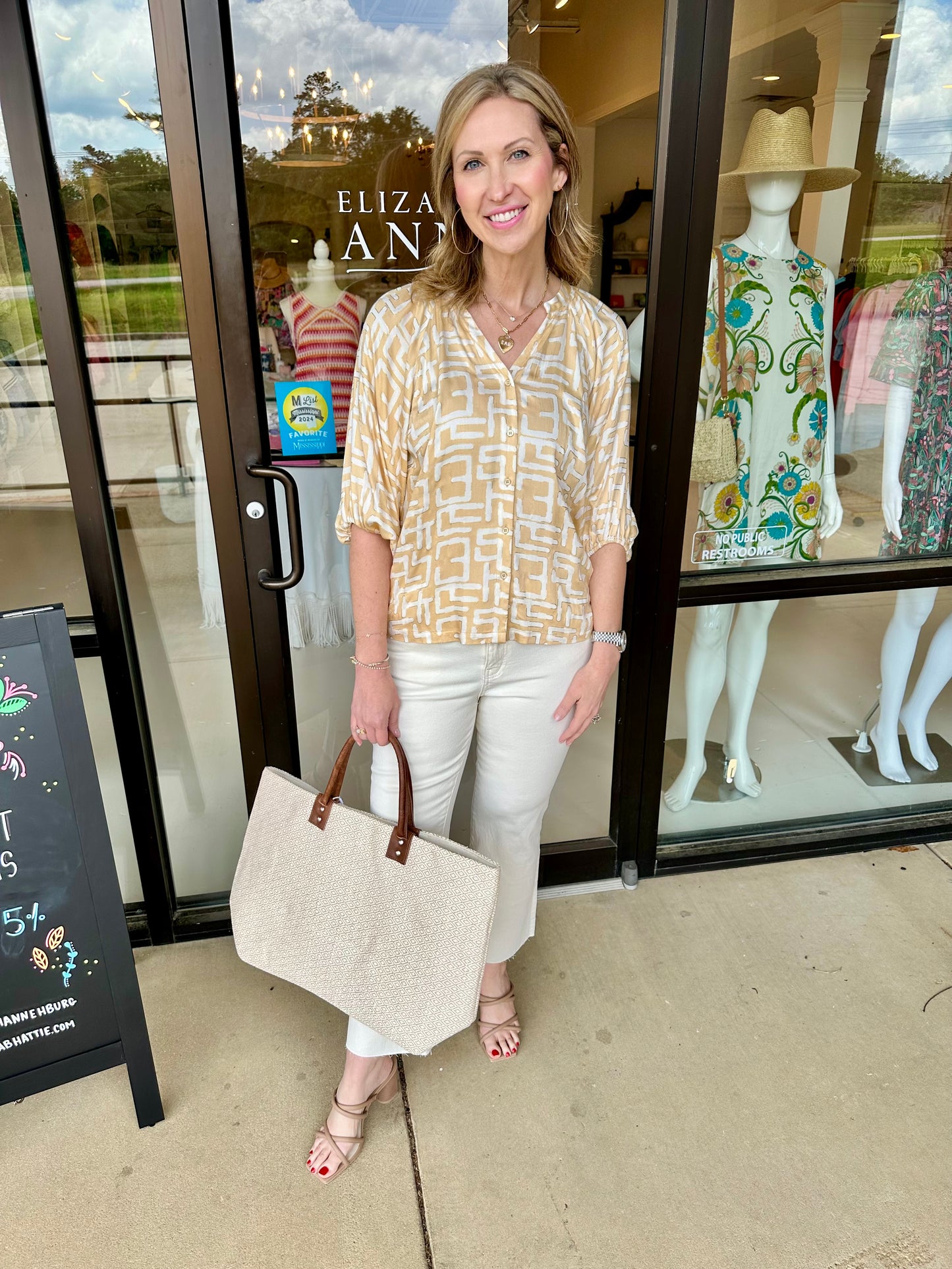 Large Straw Tote with Handles