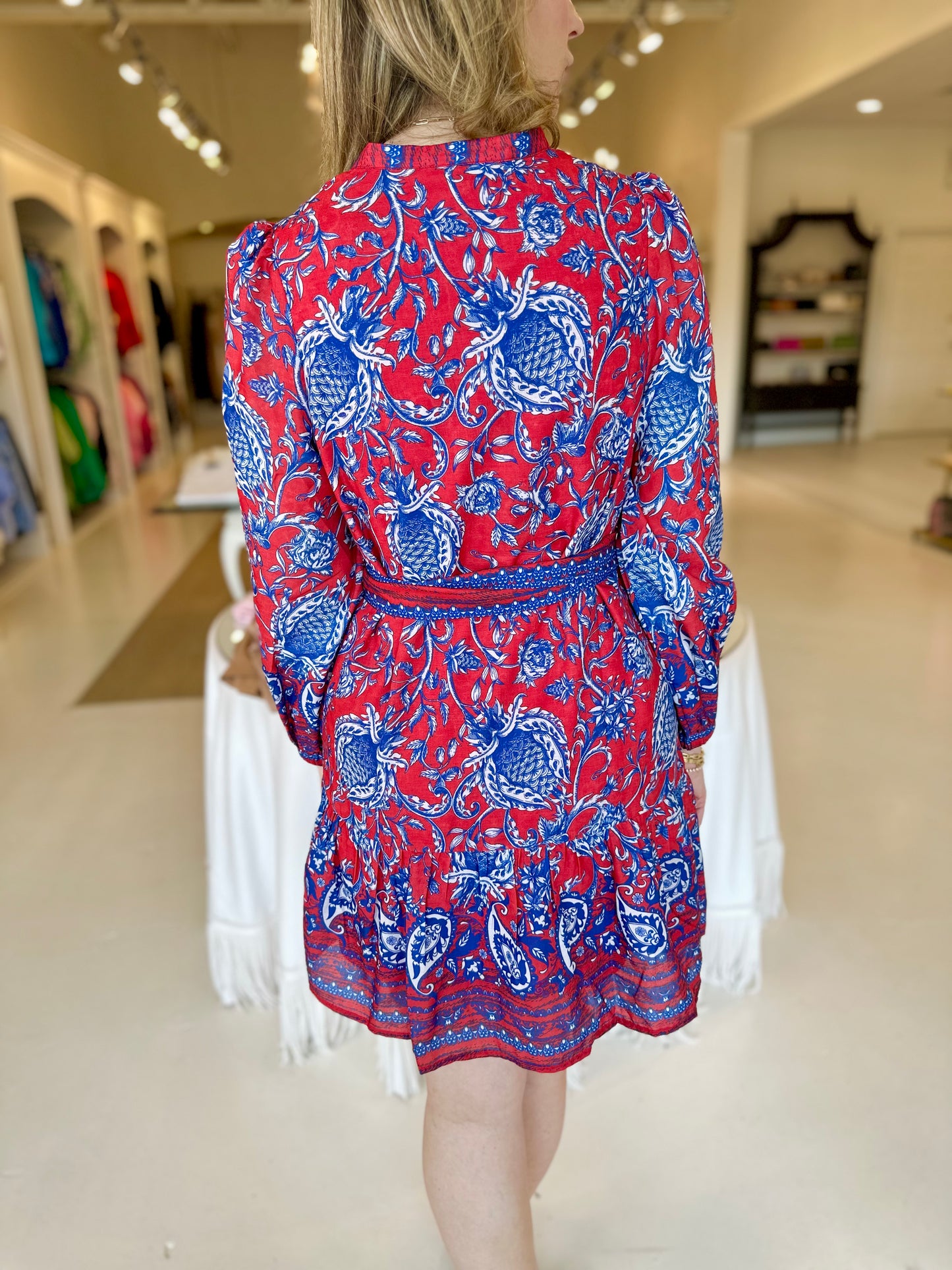 Joy Joy Blue and Red Floral Dress