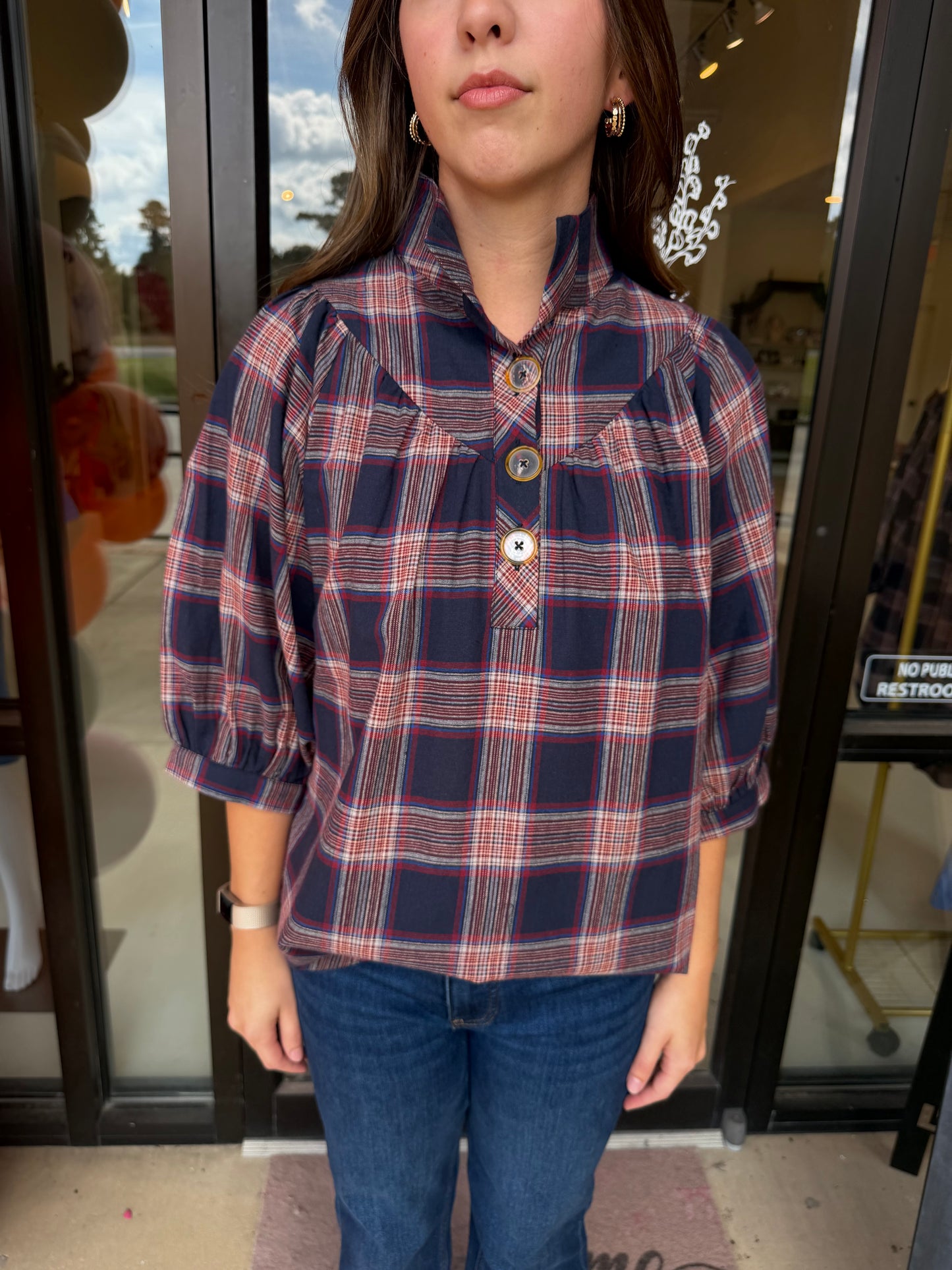 Holly Shae Avie Top - Navy Plaid
