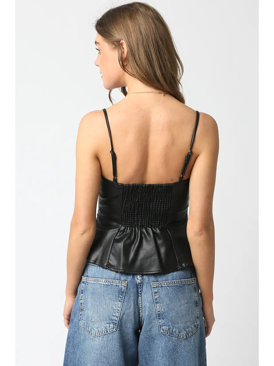 Stacy Faux Leather Peplum Top - Black
