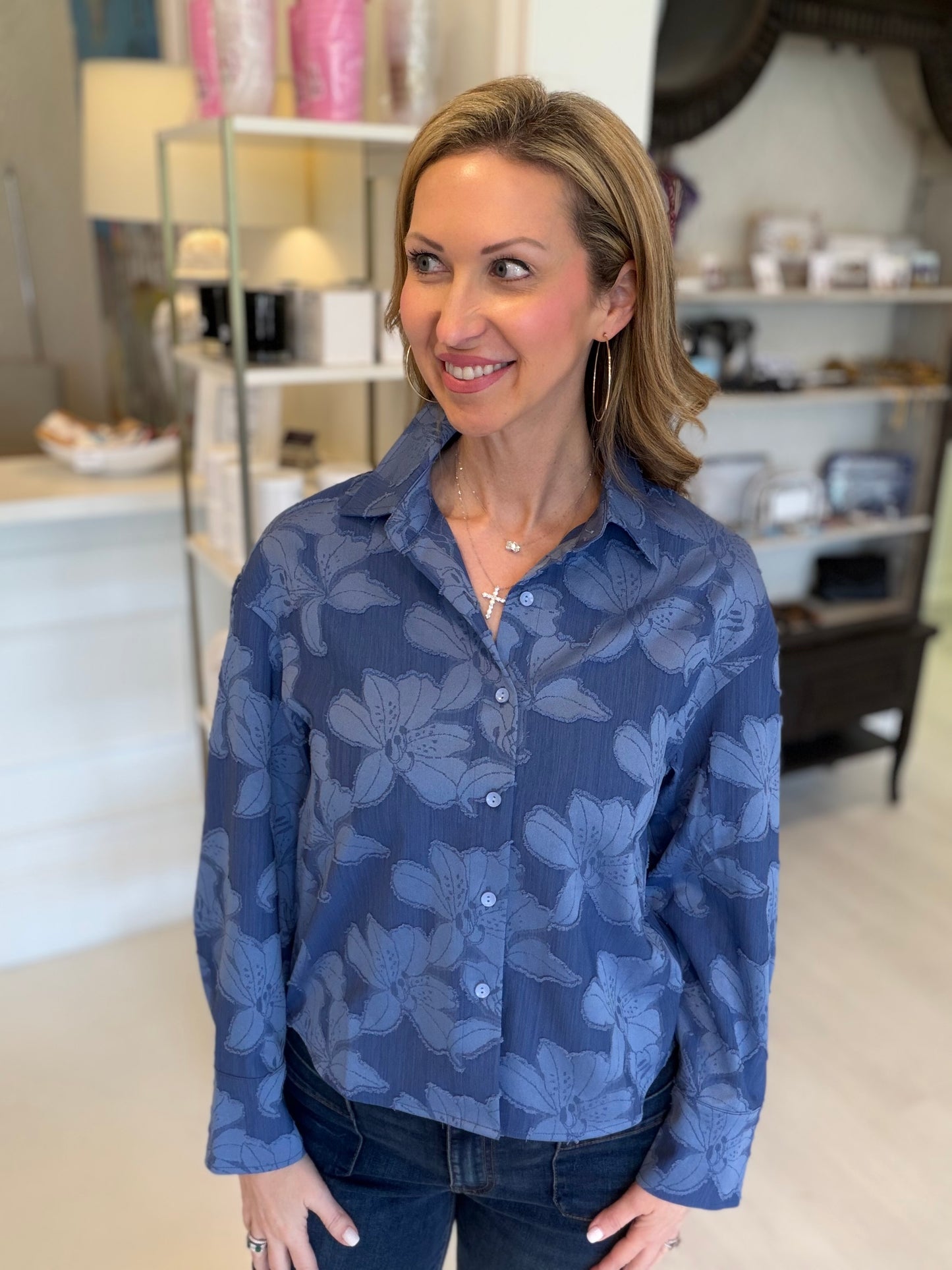 Joy Joy Denim Flower Blouse