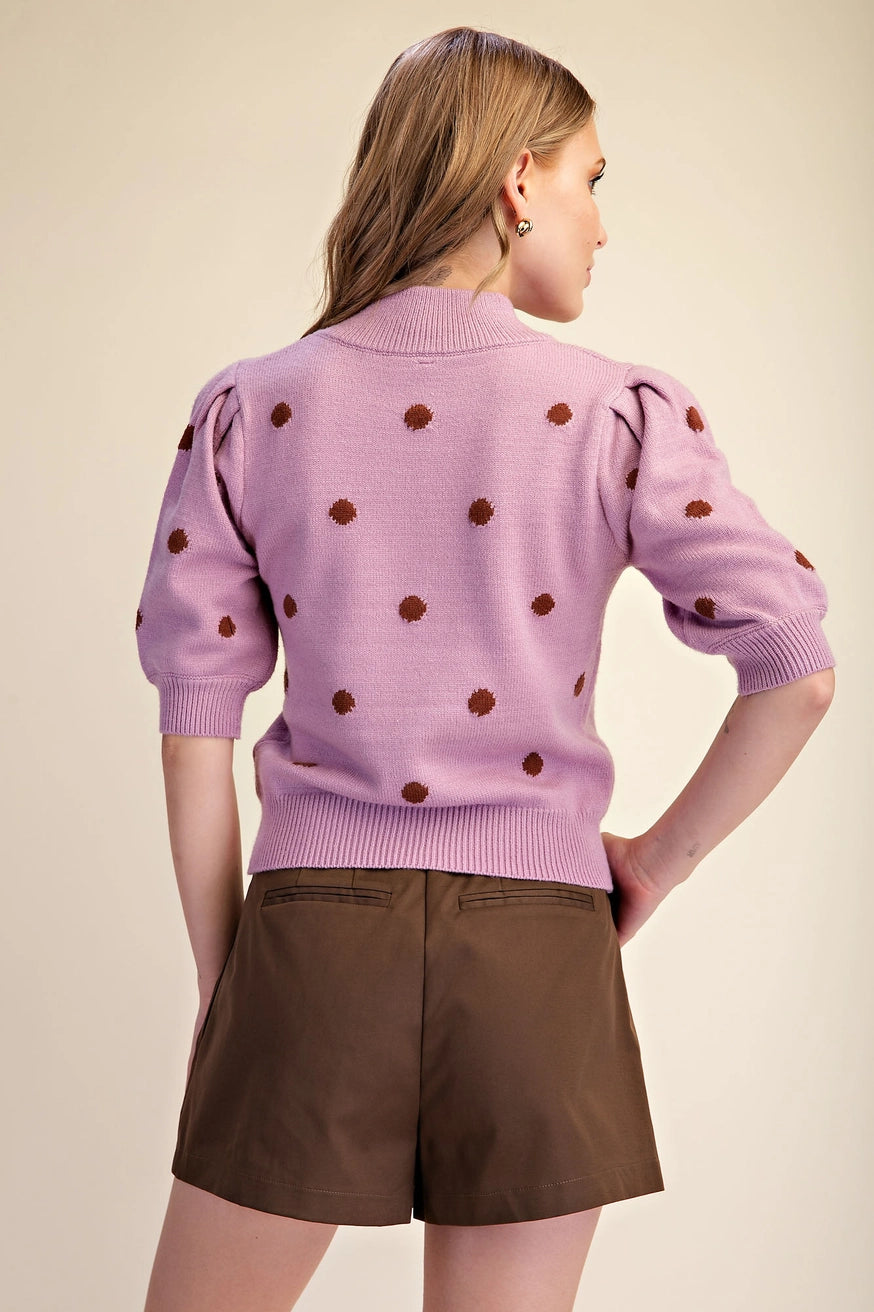 Polka Dot Mock Neck Sweater - Dusty Pink