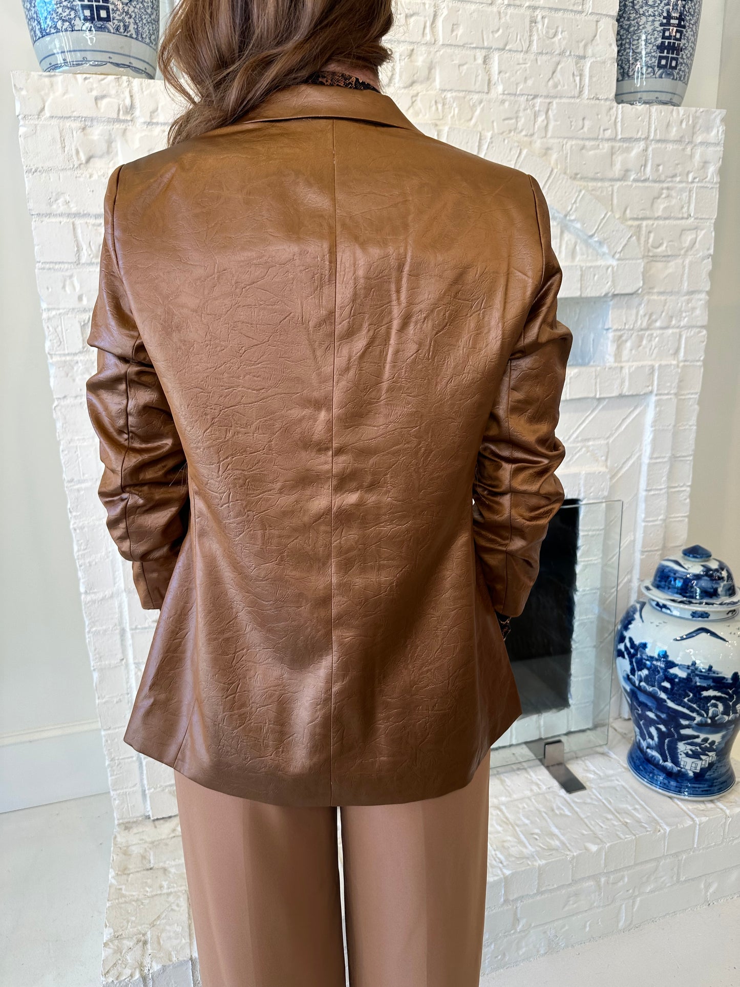 Esqualo Metallic Crinkle Blazer- Brandy