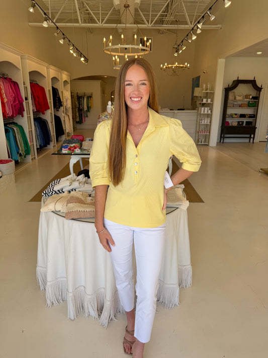 Fifteen Twenty Camden Contrast Henley yellow top