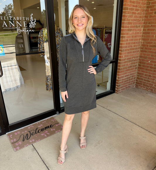 Esqualo Modal Zipper Dress - Dark Grey