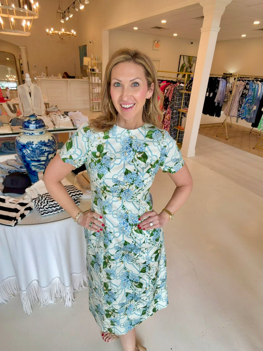 Mestiza Hampton Convertible Midi Dress - Quatrefoil Blue