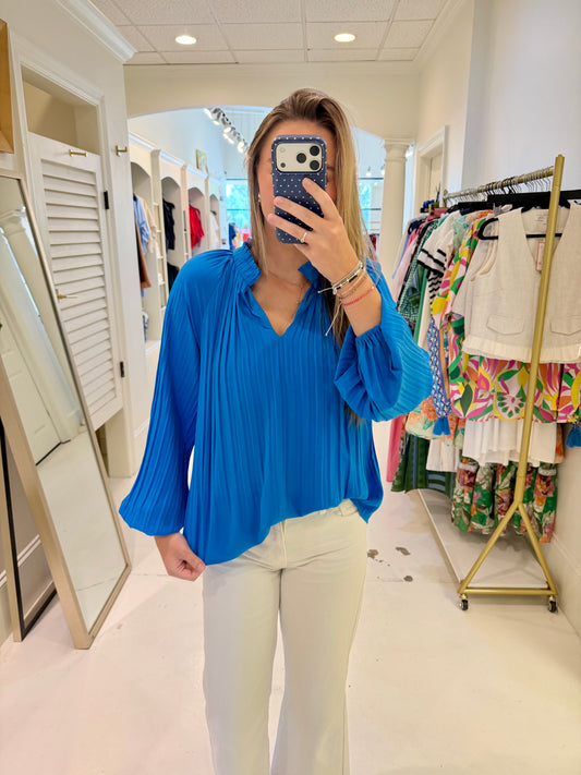 Jade Pleaty Peasant Top - Marine