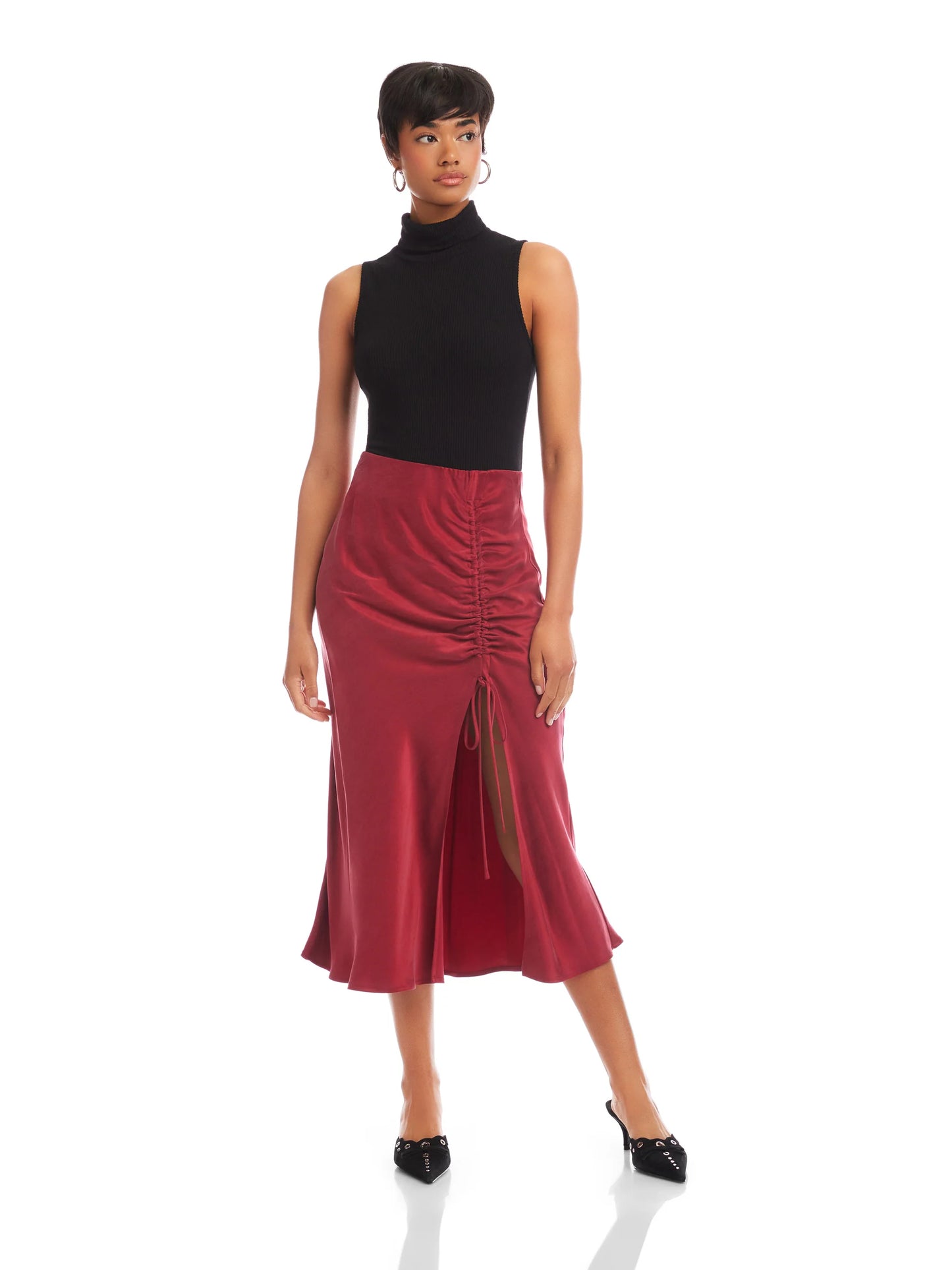 Fifteen Twenty Shirred Midi Skirt - Brick Red