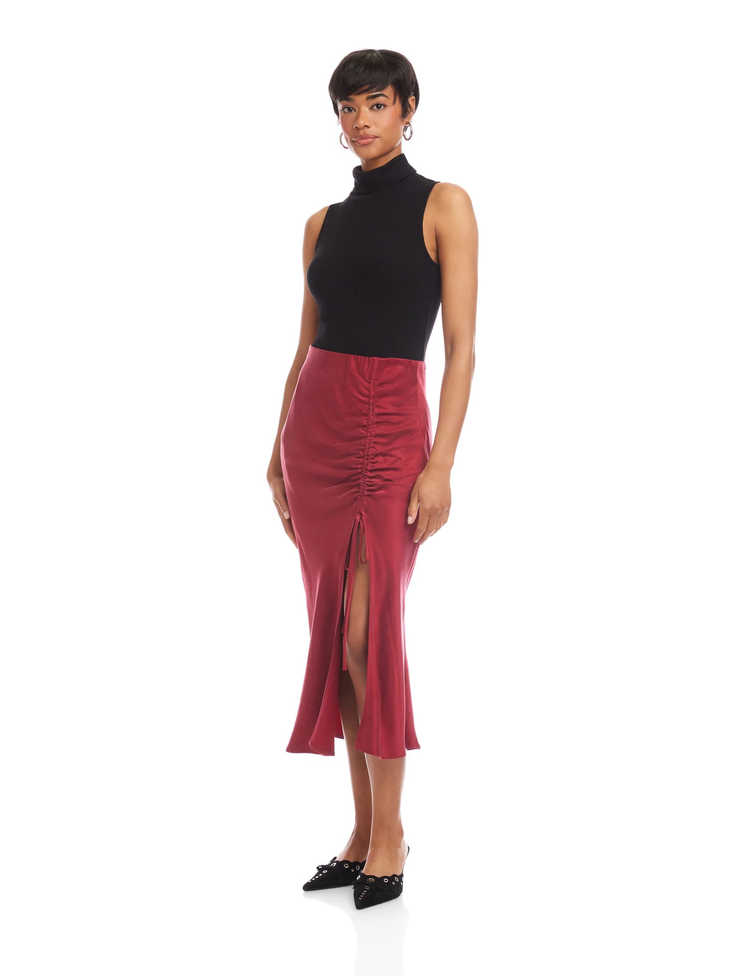 Fifteen Twenty Shirred Midi Skirt - Brick Red