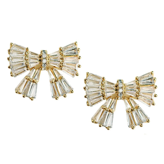 St Armand Gold Sparkler Holiday Statement Stud Bow Earrings