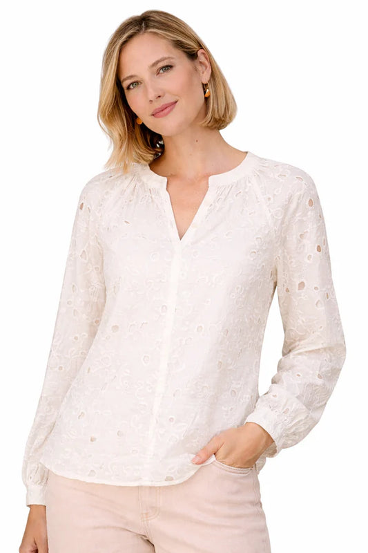Esqualo Raglan Embroidery Blouse - Ecru