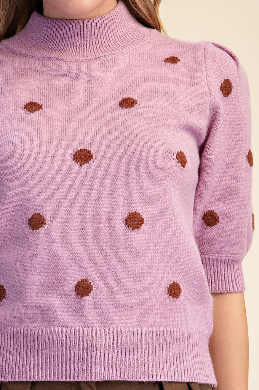 Polka Dot Mock Neck Sweater - Dusty Pink
