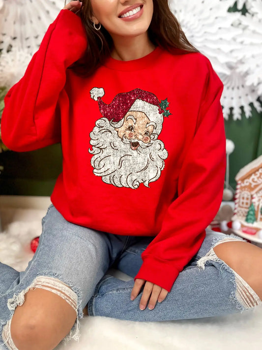 Sequin Santa Christmas Crewneck Sweatshirt