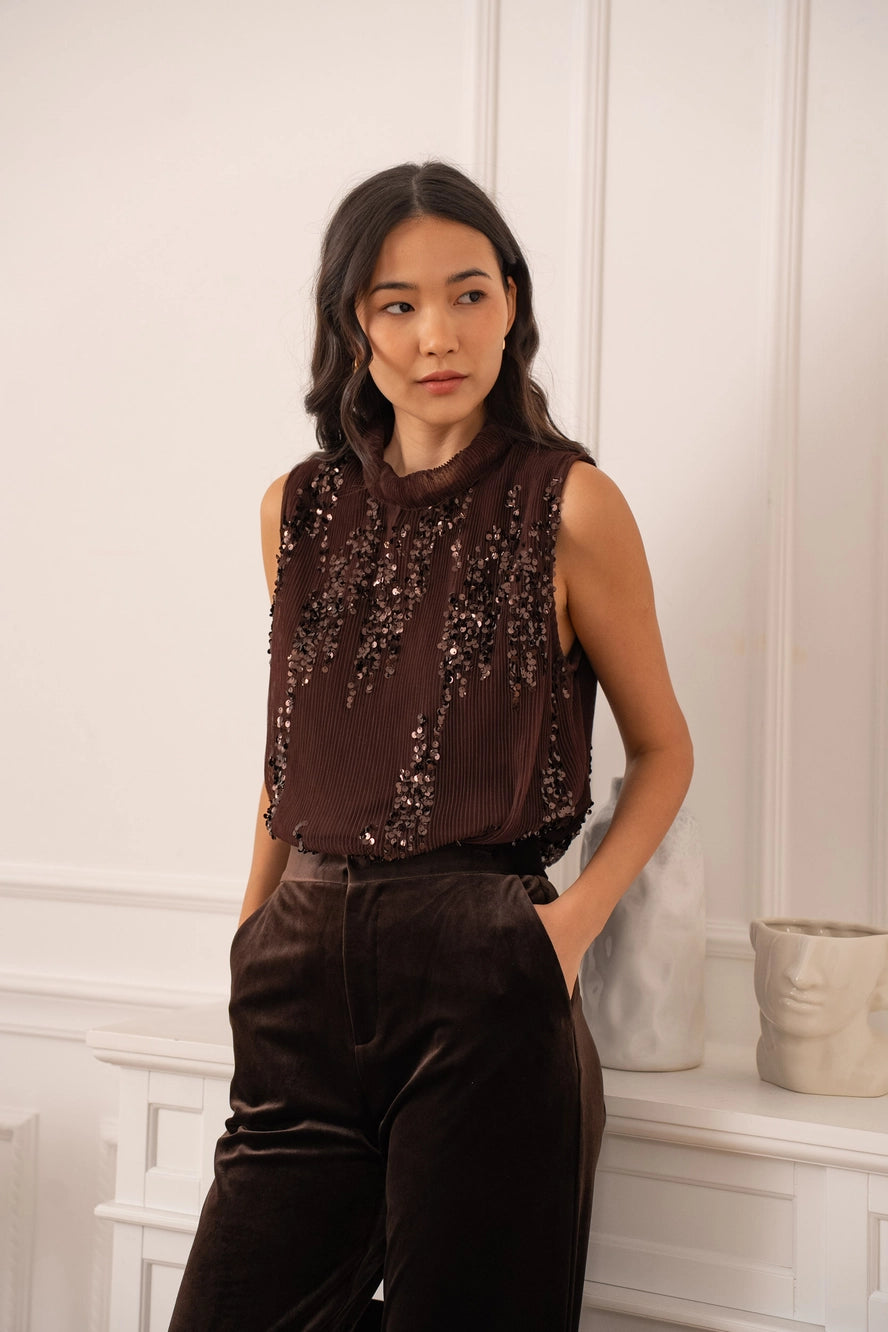 Sequin Tank Top - Chocolate Brown