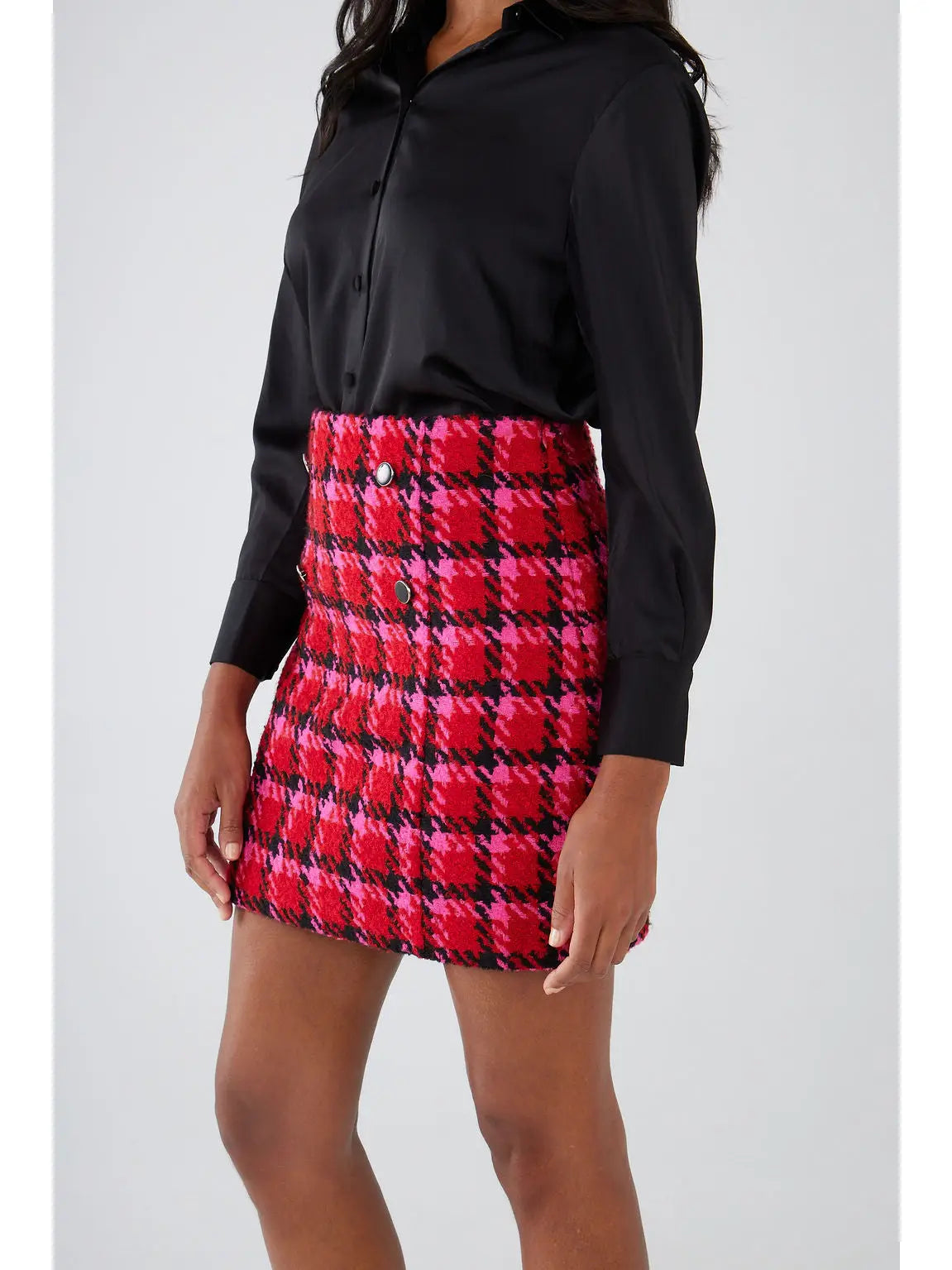 Jessica Skirt - Red Multi Houndstooth