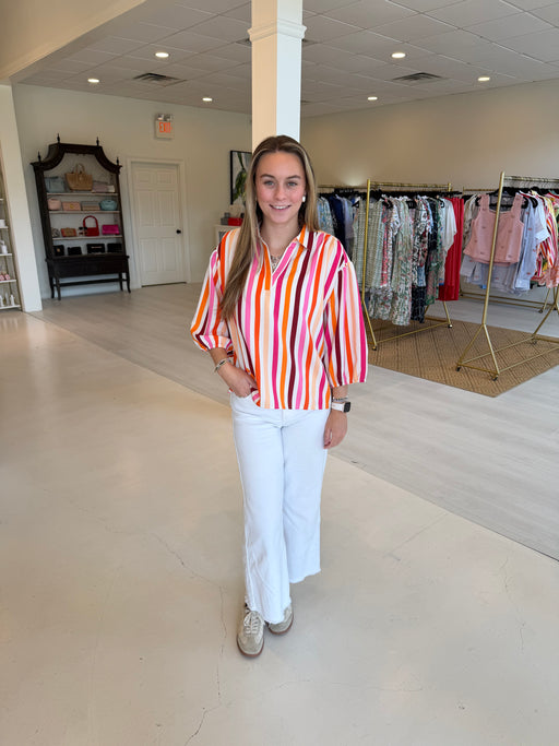 Joy Joy Collar Top- Rose Stripe