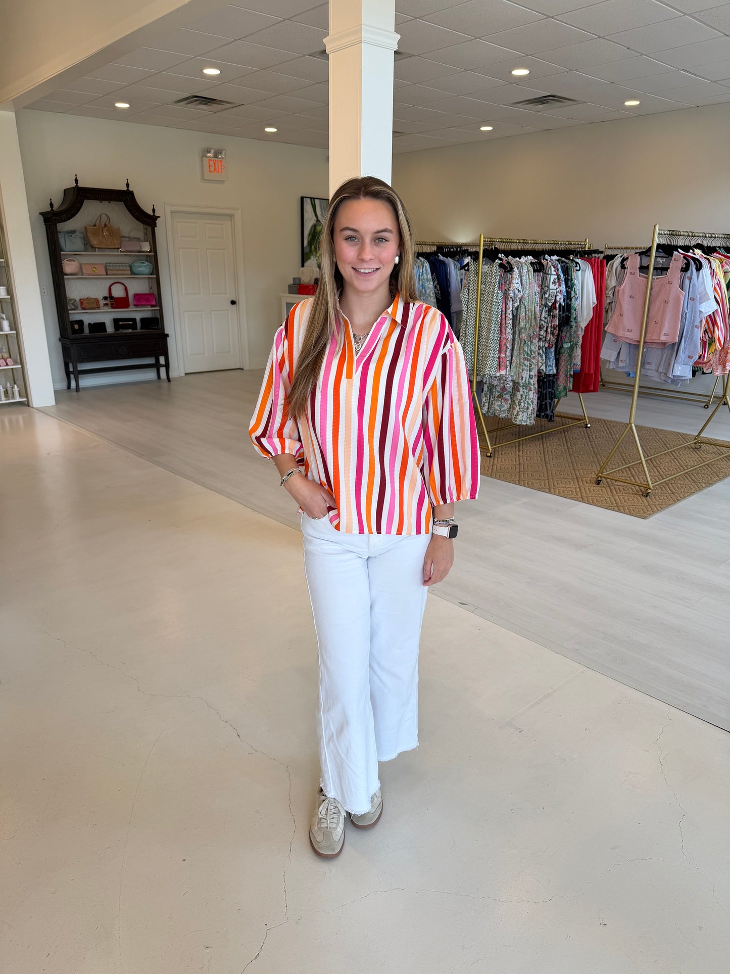 Joy Joy Collar Top- Rose Stripe