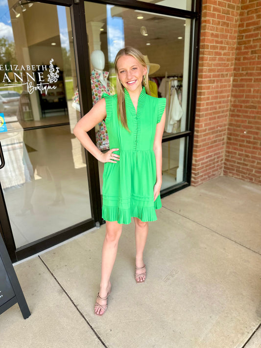 Joy Joy Mini Pleated Dress - Green