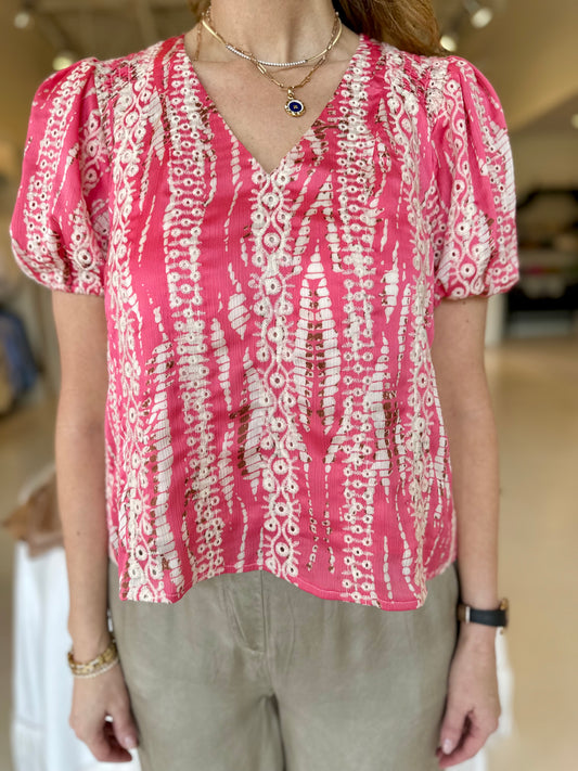 Joy Joy Pink Eyelet Shirred Shirt