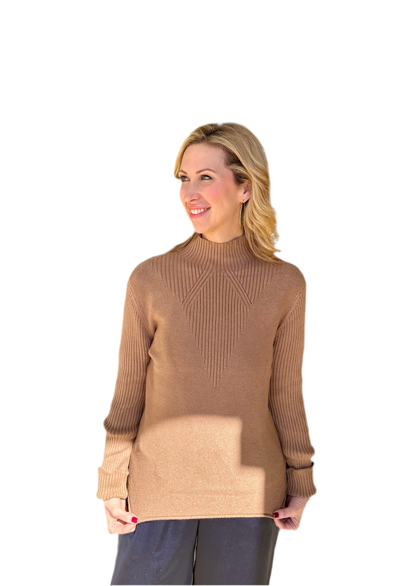 Charlie B Collection Mockneck Sweater Chestnut