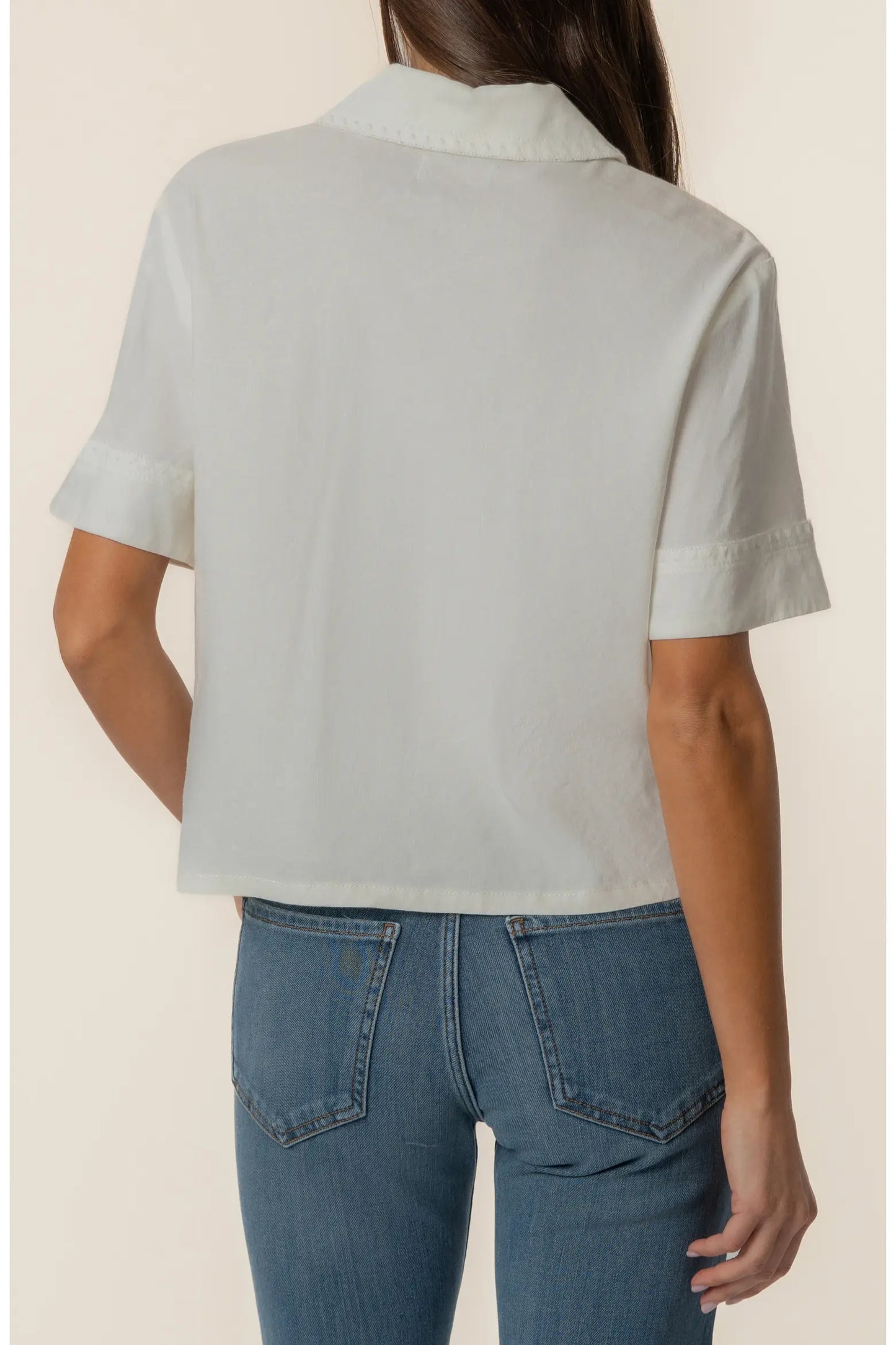 KUT Marisol Short Sleeve Button Top - White