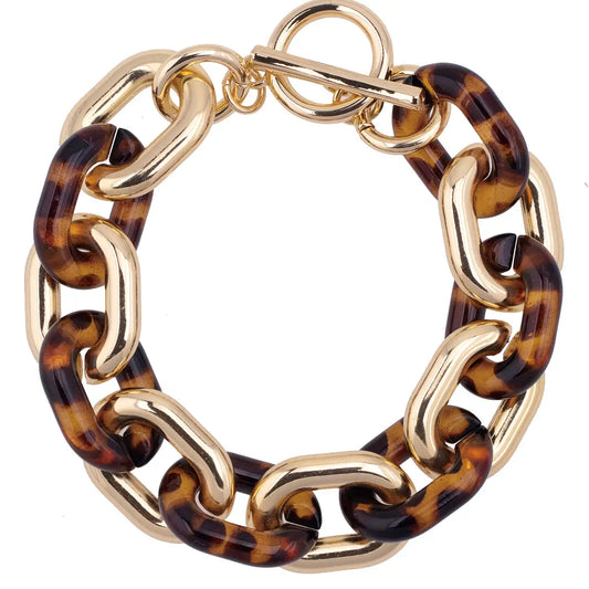 Ava Resin Linked Toggle Bracelet - Tortoise