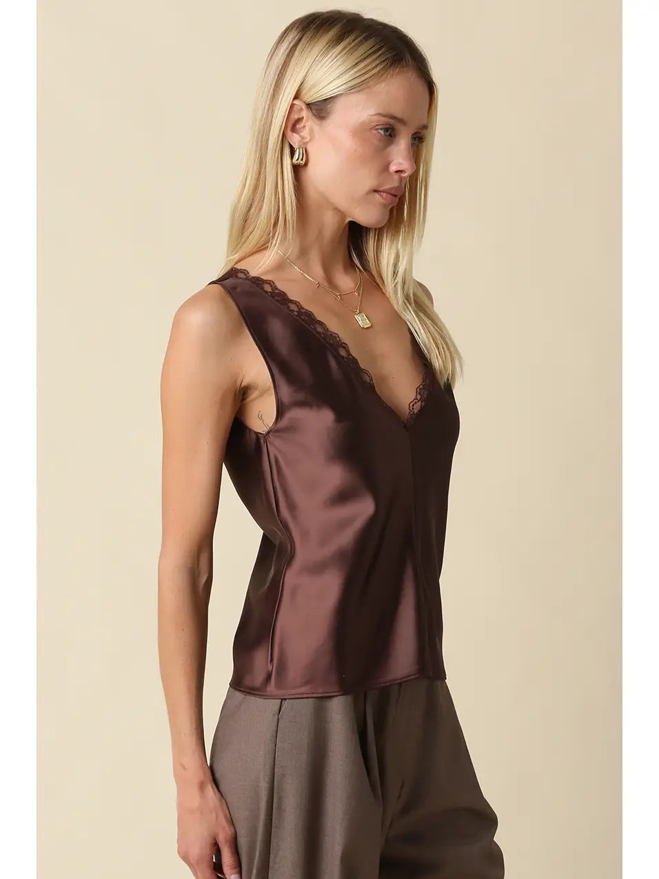 Noir Lace Trim Satin Tank