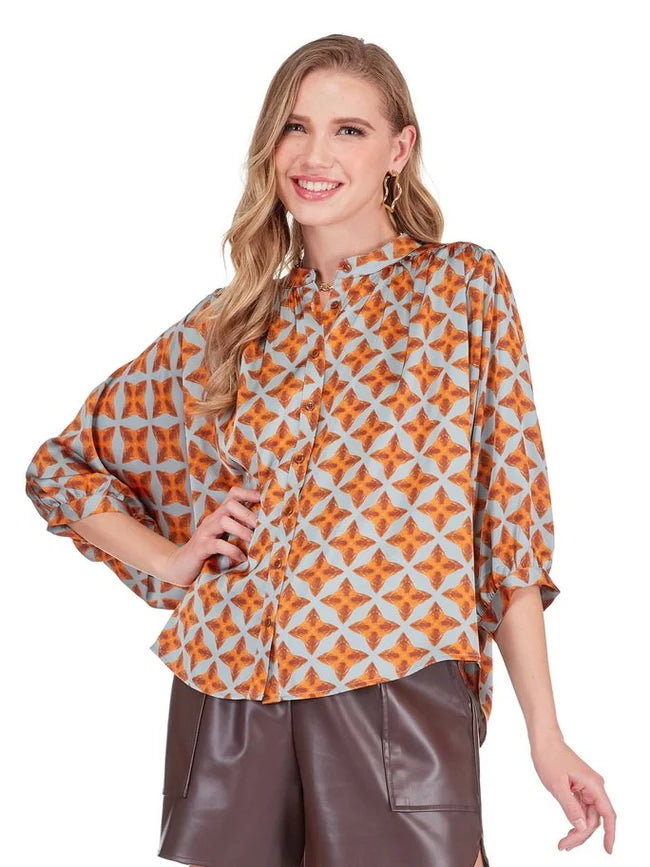 Joy Joy Batwing Blouse - Copper Tile