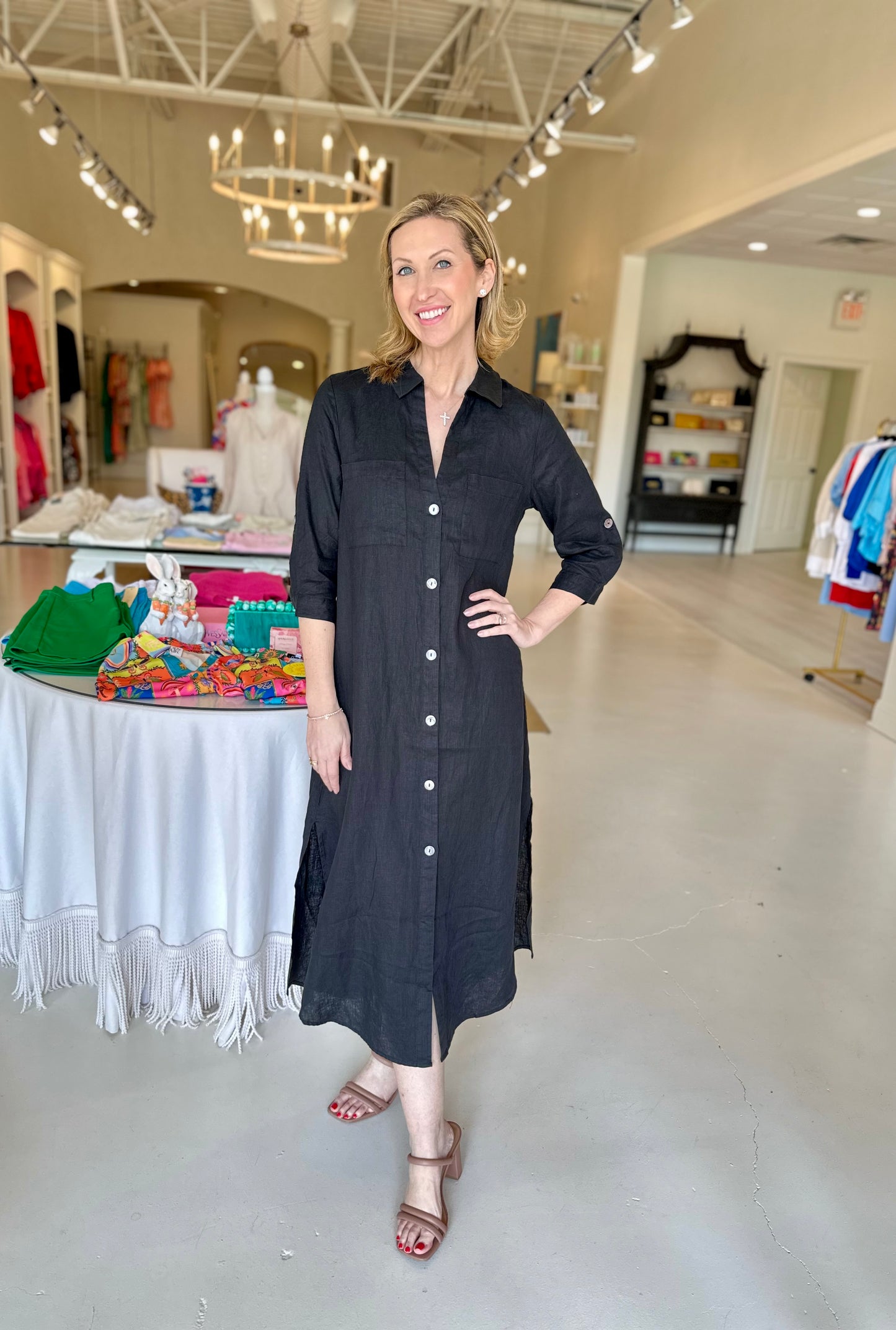 Esqualo Black Long Linen Dress