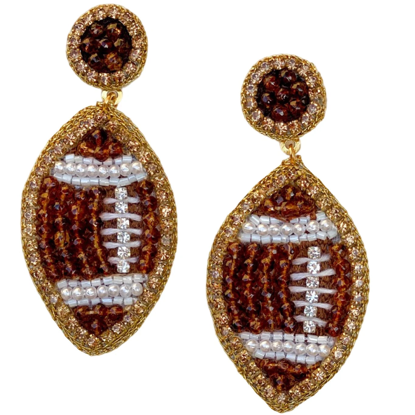 Gaby and Grace Brown Beaded GameDay Football Earrings