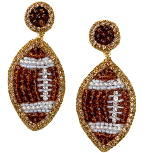 Gaby and Grace Brown Beaded GameDay Football Earrings