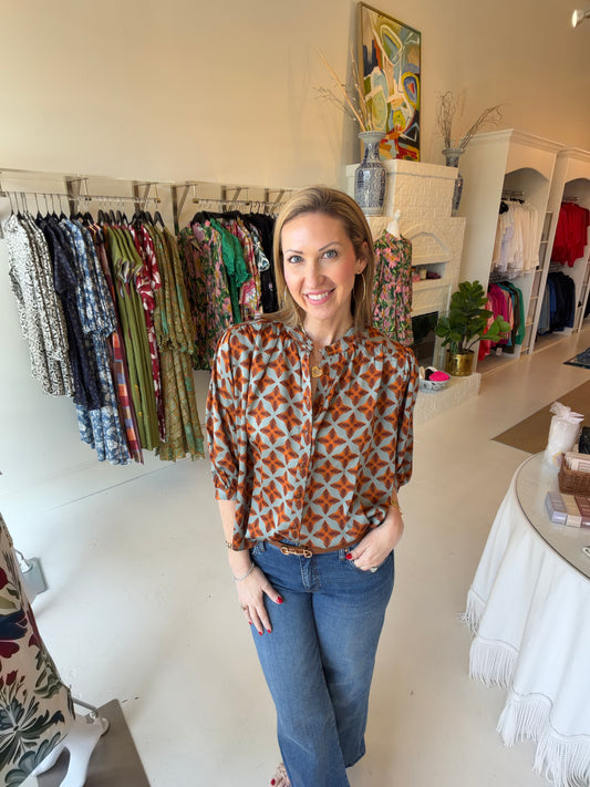 Joy Joy Batwing Blouse - Copper Tile