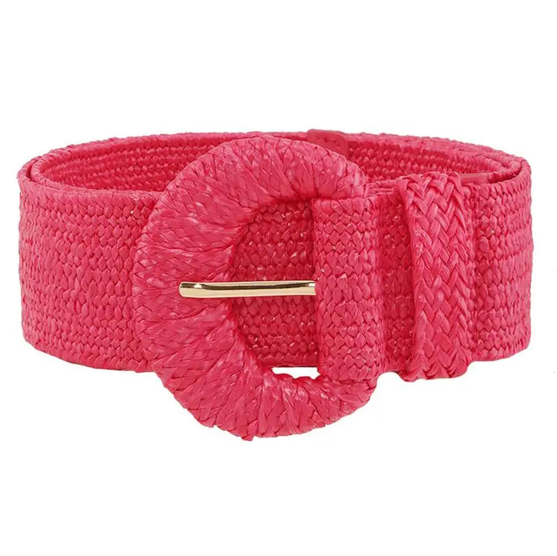 Straw Wrapped Halfmoon Woven Elastic Straw Belt - Fuschia